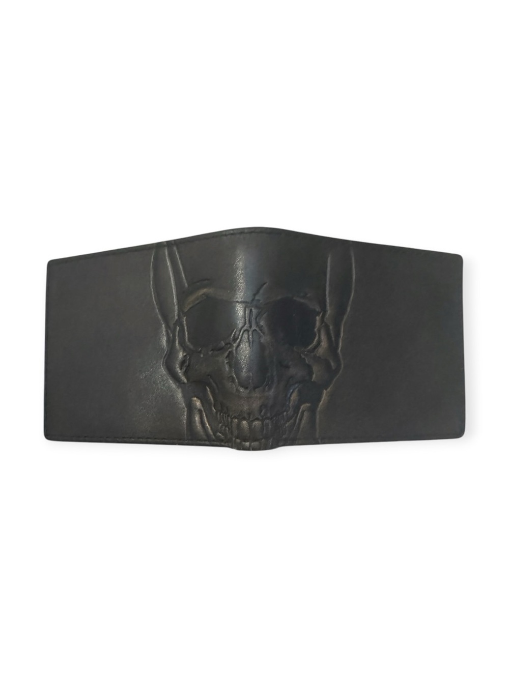 House of Jack Skull Double ID Black Leather Bifold Wallet NWT